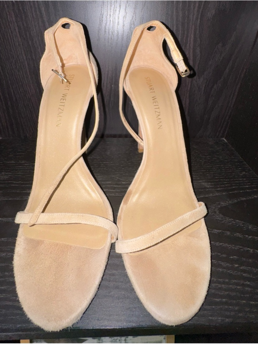 Stuart Weitzman Nude Beige Suede Ankle-Strap Sandals